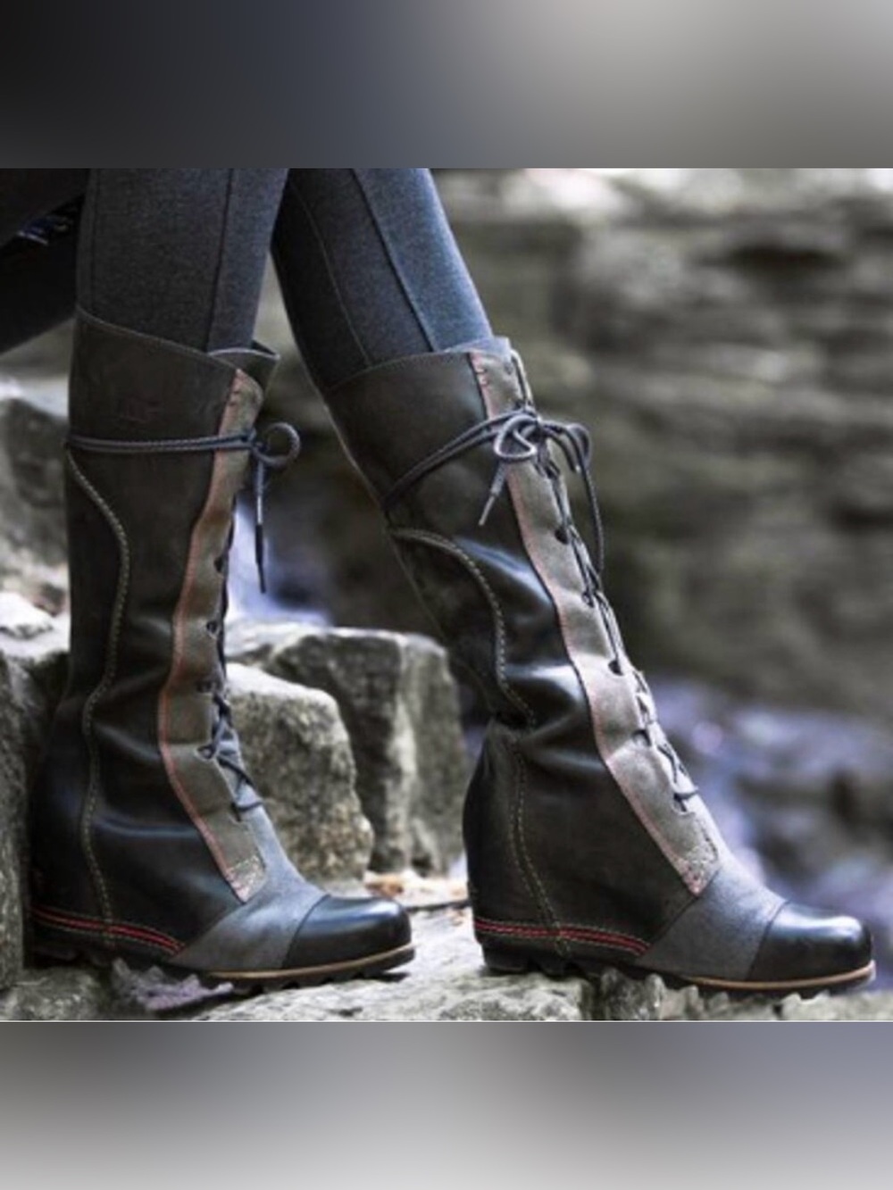 Sorel Cate the Great Tall Lace Up Waterproof Wedge Boots Women's Sz. 8